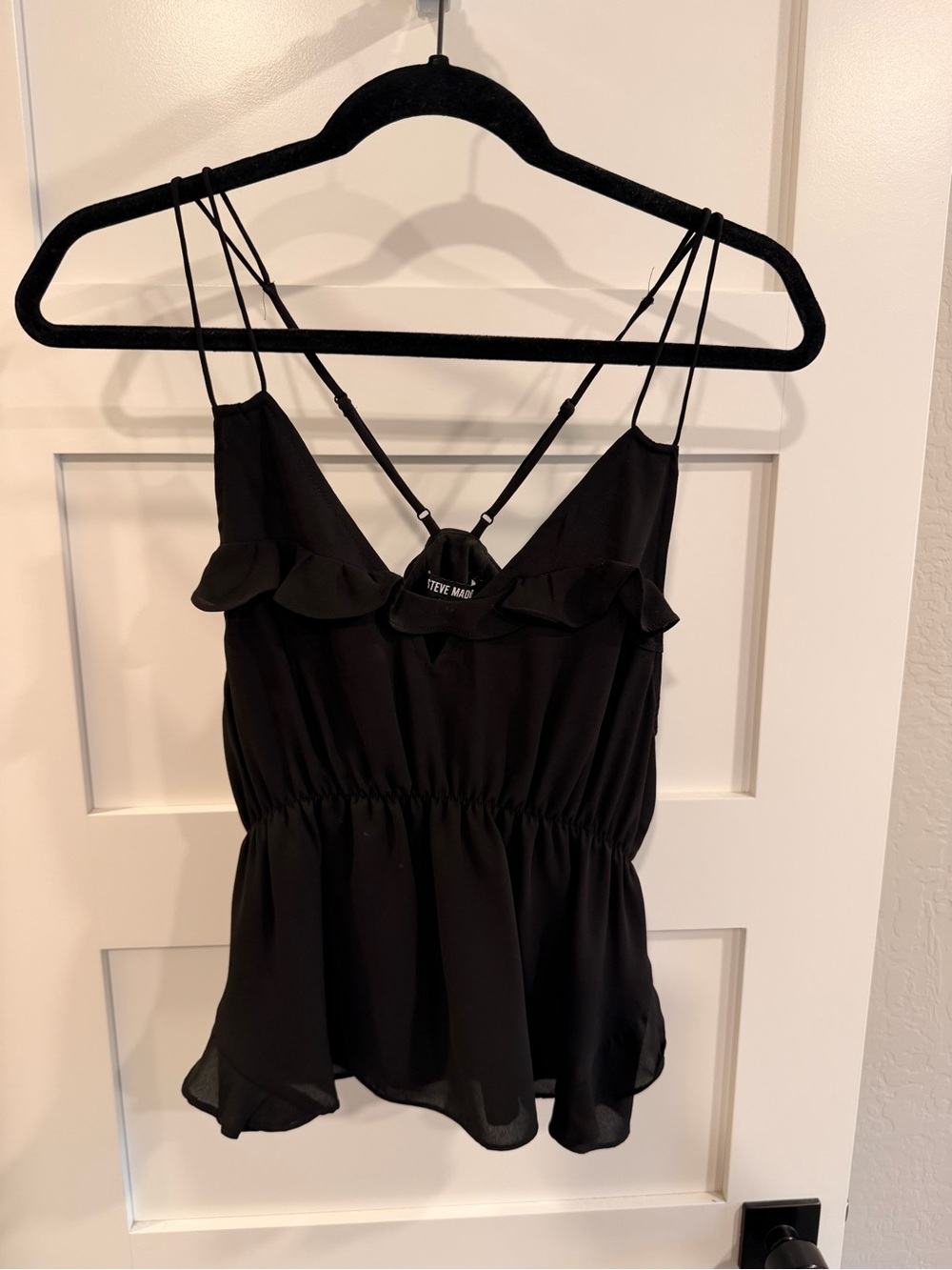 Steve Madden Black Ruffle-Trim Peplum Camisole